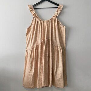 Handmade Plus Size Cotton Orange Tan Cream Gingham Elastic Straps Dress